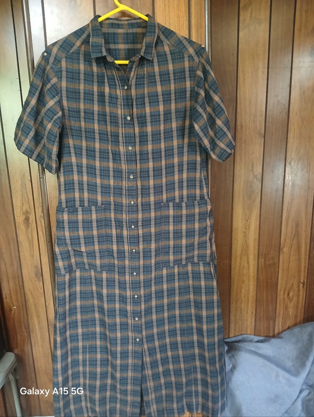 Poetry Plaid Button-Front Midi Dress in Brown and Blue